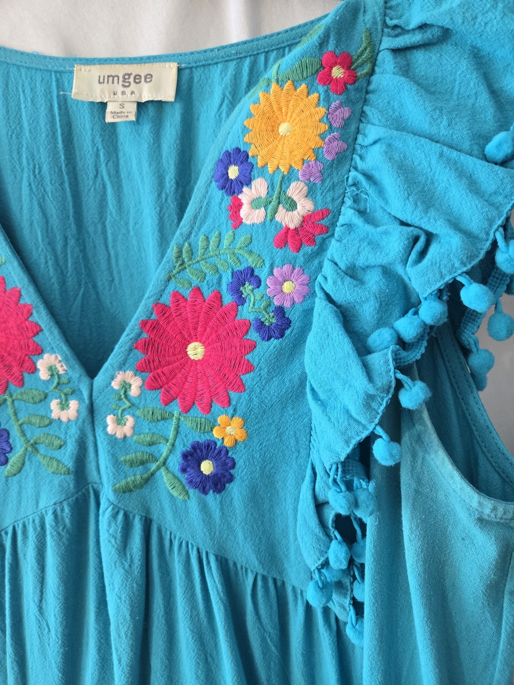 Umgee Turquoise Tiered Embroidered Babydoll Mini Dress - Picture 2 of 6